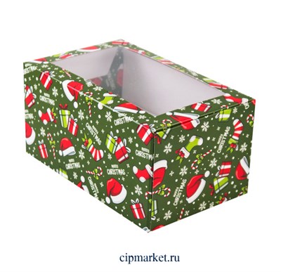 Коробка на 2 капкейка с окном "Рождественское ассорти". Размер: 16 х10 х8 см - фото 10395