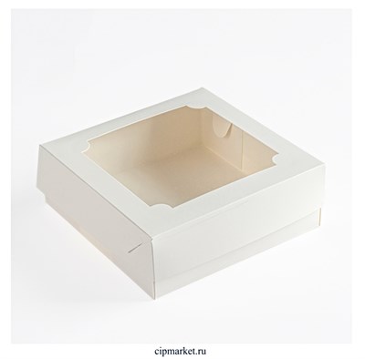 Коробка для  зефира и печенья с окном  БП Белая. Размер: 20 х 20 х 7 см - фото 10565