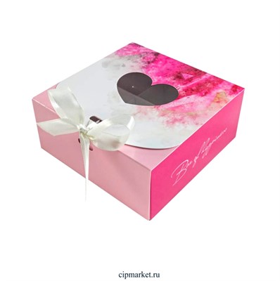 Коробка для конфет Цветок бордовый с лентой на 9 конфет. Размер: 11х11х5 см - фото 10675