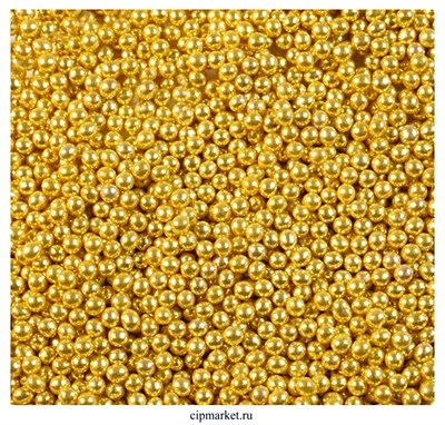 Шарики сахарные металлизированные Золотые, 2 мм. Вес: 25 гр. - фото 10723