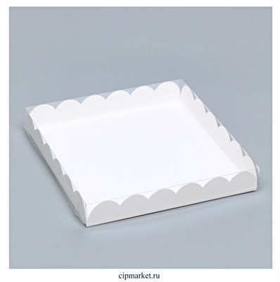 Коробка для пряников с прозрачной крышкой Белая. Размер:21 х 21 х 3 см - фото 10758