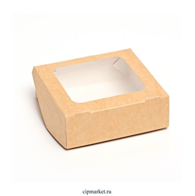 Коробка для сладостей с окном Крафт. Размер:10 х 10 х 4 см - фото 10761