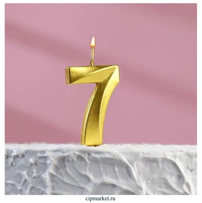 Свеча в торт цифра "7" Золото. Высота 12 см - фото 11249