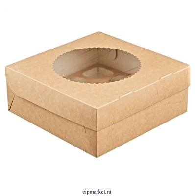 ОПТ     Коробка на 9 капкейков с окном  Крафт, картон. Размер: 25 х 25 х10 см - фото 11405