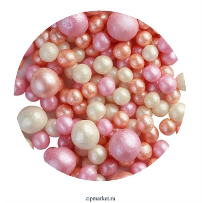 Посыпка шарики Персик-розово-белые Ассорти микс №177 драже зерновое. Вес: 50 гр - фото 11600