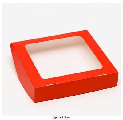 Коробка для печенья Красная с окном. Размер:19х19х3 см. - фото 11739