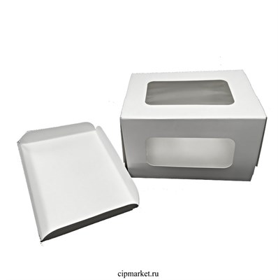 Коробка для пирожных и сладостей с окном и ложементом Белая. Размер: 16 х 12 х 10 см. - фото 11766