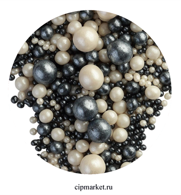Посыпка шарики Черно-белое Ассорти микс №157 драже зерновое. Вес: 50 гр - фото 11866