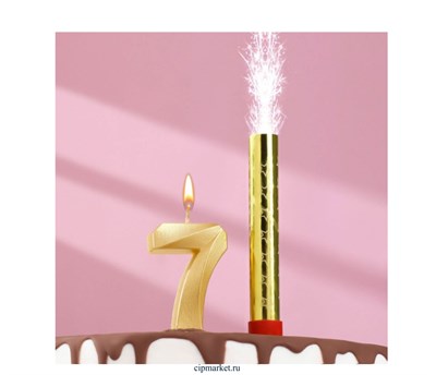 Свеча для торта цифра "Грань + фонтан" золотая "7" - фото 11934