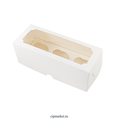 Коробка на 3 капкейка Белая с окном. Размер: 25 х 10 х 10 см - фото 11940