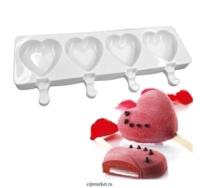 Форма силиконовая для мороженого Эскимо "Сердца". Размер формы: 9 х 8 см. - фото 12229