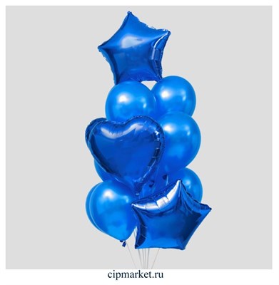 Букет из шаров «Сердца и звёзды», латекс, фольга, набор 14 шт., цвет синий - фото 12279