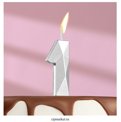 Свеча в торт цифра "1" Серебро. Высота 13 см - фото 12427