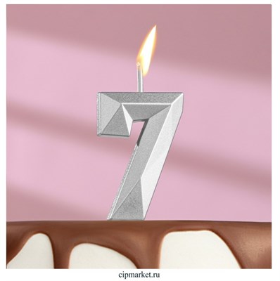 Свеча в торт цифра "7" Серебро. Высота 13 см - фото 12433