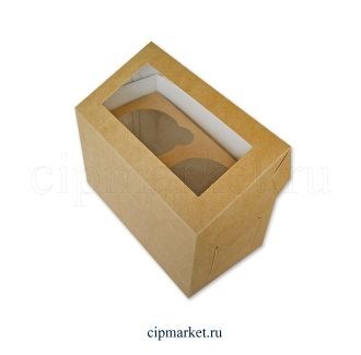 ОПТ     Коробка на 2 капкейка с окном ЮП Крафт . Размер: 17х10х10 см - фото 12478