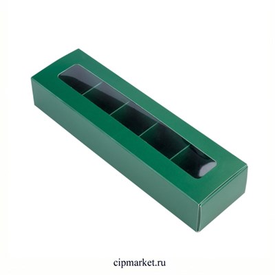 Коробка для 5 конфет с окном Зелёная.Размер 21*5*3 см - фото 12605