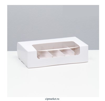 Коробка для эклеров с разделителем Белая с окном, 5 ячеек. - фото 12725