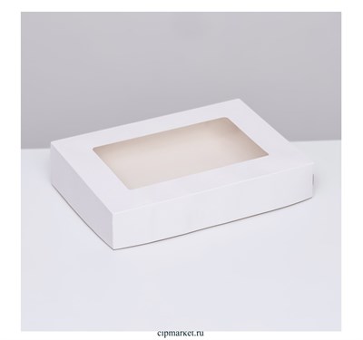 Коробка для пряников и сладостей белая, с окном. Размер: 28 х 20 х 5 см. - фото 12794