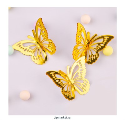 Бабочки из акрила для декора, золото. Набор: 5 шт. - фото 12838