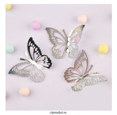 Бабочки из акрила для декора, серебро. Набор: 5 шт. - фото 12839