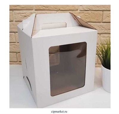 Коробка для торта Домик,2 окна, картон. Россия. Размер: 22х22х24 см - фото 12849