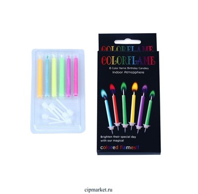 Свечи для торта цветной огонь(6 шт) .Высота 5,5 см. 12003