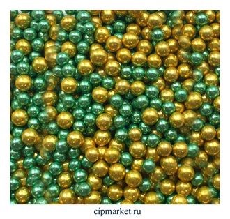 Шарики сахарные металлизированные Микс №7 (зелено-золотые), 5 мм. Вес: 30 грамм. - фото 4827