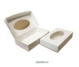 Коробка для пирожных, эклеров, зефира с окном резная РК (Белая). Размер: 24 х 14 х 5 см. - фото 5734