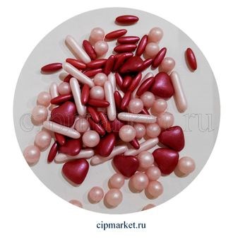 Посыпка-драже сахарное BIAMIX Микс Красные сердца, розовый жемчуг. Вес: 30 гр, Греция - фото 7233