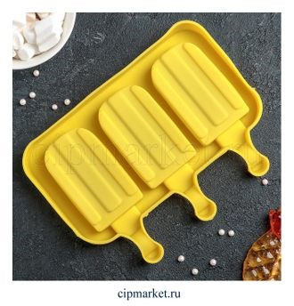 Форма для леденцов и мороженого Эскимо, 3 ячейки, силикон. Размер: 19х14х2,5 см - фото 7676