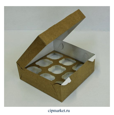Коробка на 9 капкейков с окном ЮП Крафт, картон. Размер: 25 х 25 х10 см - фото 8196
