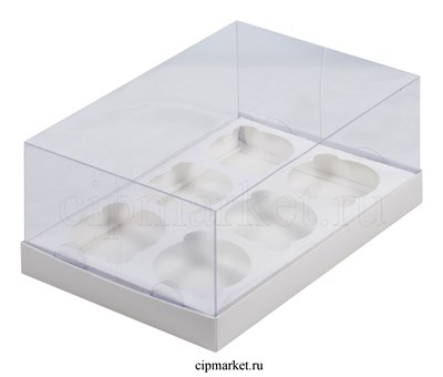 Коробка на 6 капкейков Премиум с пластиковой крышкой РК Белая. Размер: 23,5х16х10 см - фото 8541