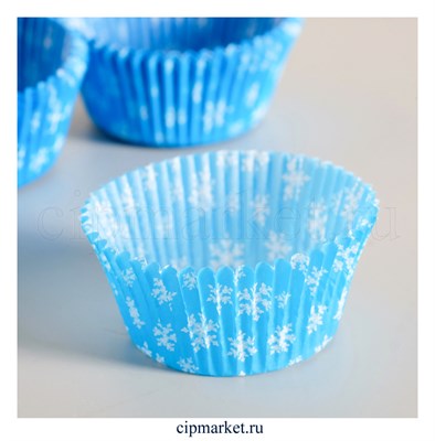 Формы бумажные Голубые со снежинками, набор из 50 шт. Диаметр дна: 5 см, высота бортика: 3 см - фото 8755