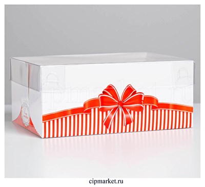 Коробка на 6 капкейков с прозрачной крышкой С любовью (Красный бант). Размер: 23 х16 х10 см - фото 8969