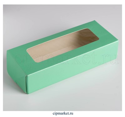 Коробка для пряников с прозрачной крышкой Зеленая. Размер: 17 х7 х4 см - фото 8981