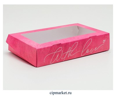 Коробка для пряников с окном С любовью (Розовая). Размер: 20*12*4 см - фото 8987