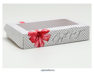Коробка для пряников с окном Gift (Бант/горошек). Размер: 20*12*4 см - фото 8989