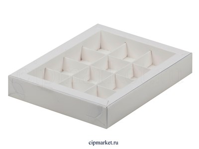 Коробка для конфет с прозрачной крышкой на 12 конфет РК Белая. Размер: 19х15х3 см - фото 9151