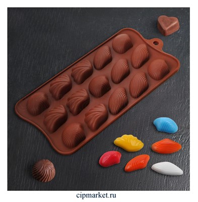 Форма для шоколада и конфет Ракушки микс 15 ячеек. Размер: 22×10,5 см - фото 9183