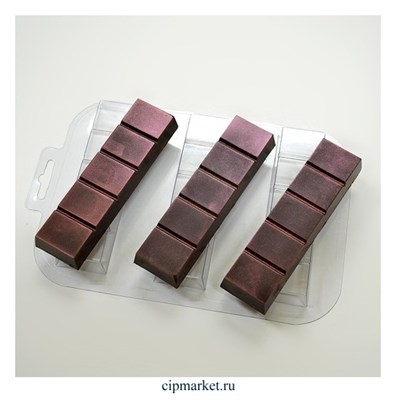 Форма для шоколада Батончик простой, пластик. Размер формы: 17,5х13,5 см, плитки: 12х3 см - фото 9592