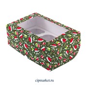 Коробка на 6 капкейков с окном "Рождественское ассорти". Размер: 25 х17 х10 см