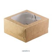 Коробка для бенто-торта с окном Крафт. Размер: 16х16х8 см