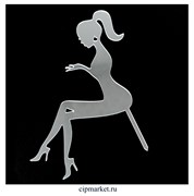 Топпер пластик Девушка сидит №1 (серебро). Размер: 18х14 см