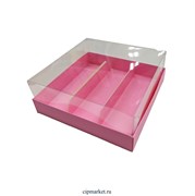 Коробка для эклеров и пирожных с прозрачным куполом Розовая. Размер: 13.5х13х5 см