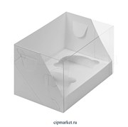ОПТ     Коробка на 2 капкейка с пластиковой крышкой РК Белая. Размер: 16х10х10 см