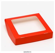 Коробка для печенья Красная с окном. Размер:19х19х3 см.