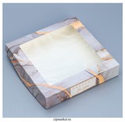 Коробка для печенья Мрамор с окном. Размер:20х20х4 см.