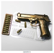 Форма для шоколада Пистолет и патроны. Материал: пластик. Размер пистолета: 17,5 х 11,8 х 15.5 см