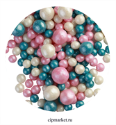 Посыпка шарики Розово-бело-бирюзовые Ассорти микс №174 драже зерновое. Вес: 50 гр