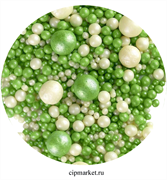 Посыпка шарики Зелено-белые Ассорти микс №111 драже зерновое. Вес: 50 гр